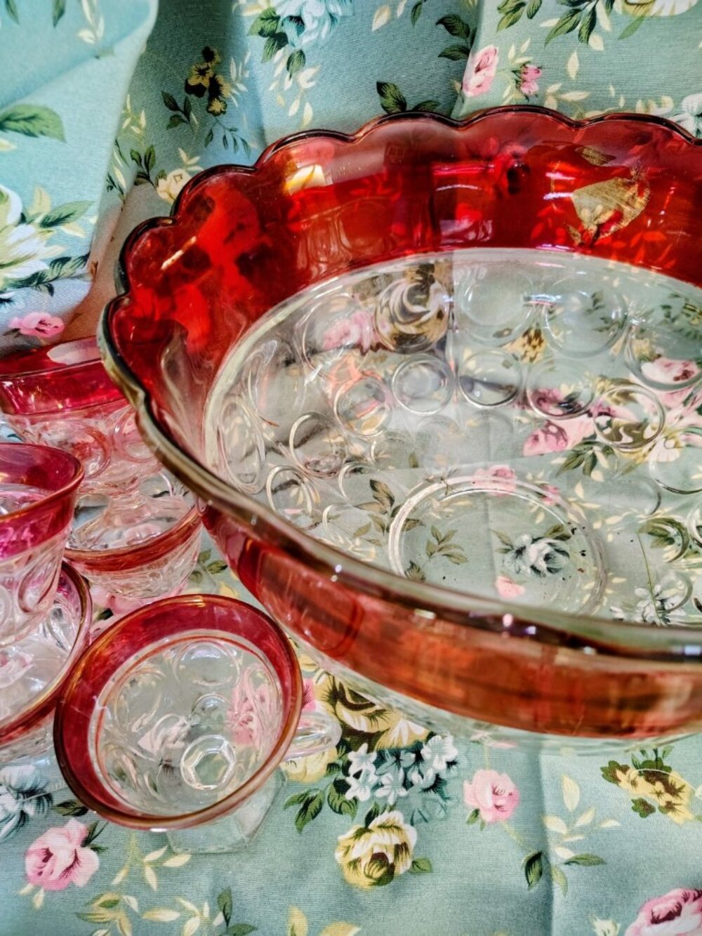 Vintage 1960s Indiana Glass Company Cranberry Red Glass Bowl, 11 Glasses, Set - Picture 13 of 16